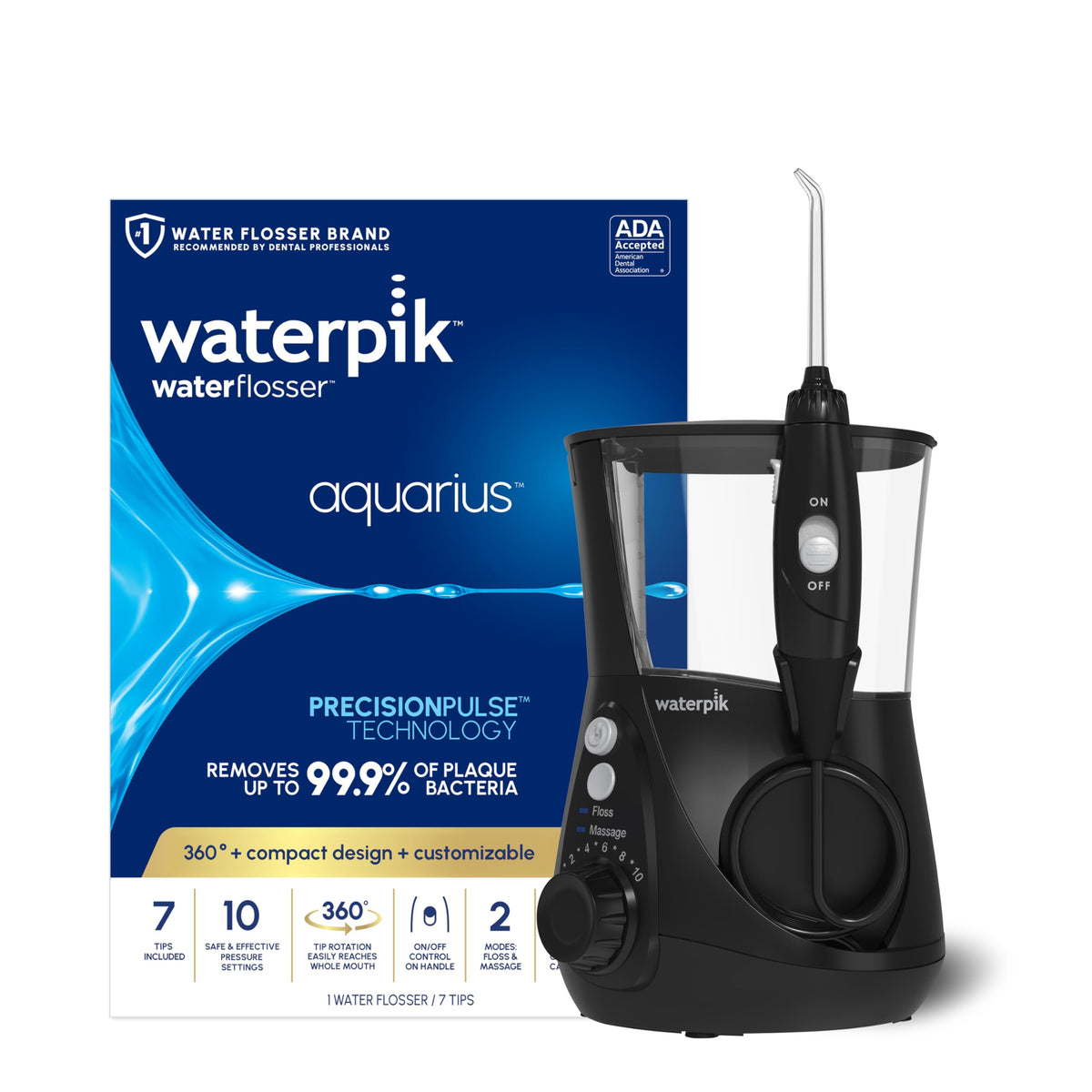 Waterpik Aquarius Countertop Water Flosser with 10 Settings, 7 Tips
