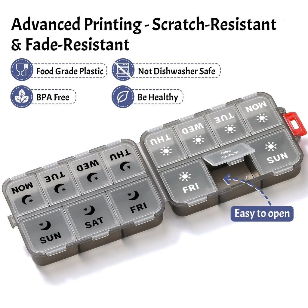 Foldable Portable 7 Day Pill Organizer 2 Times a Day, AM PM Weekly Pill Box