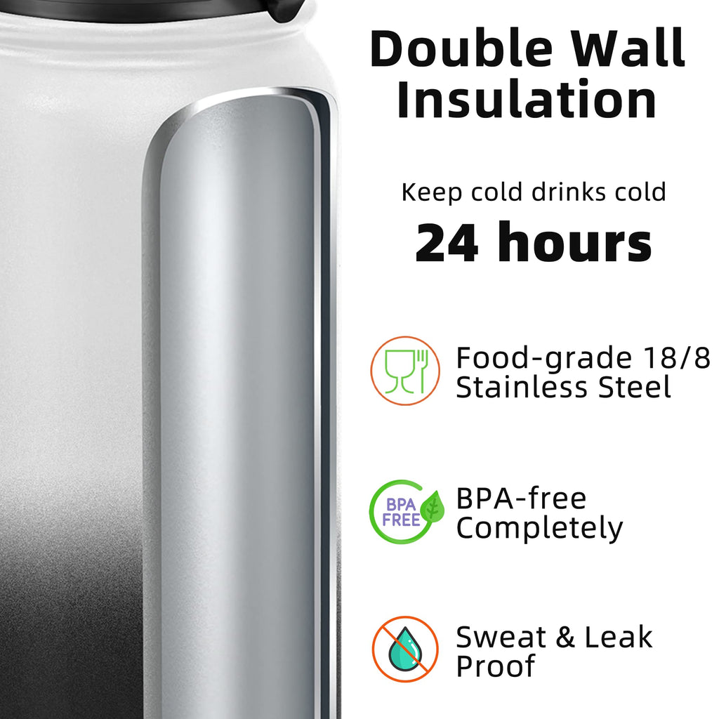 Fanhaw Stainless Steel Water Bottle with Chug Lid - White Black / 20 Ounces view 2