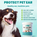 MEDUWEDU Ear Cleaner Finger Wipes 120 Counts, Dog Ear Cleaner, Grooming Kit Care for Dogs and Cats, Soft & Easy Otic
