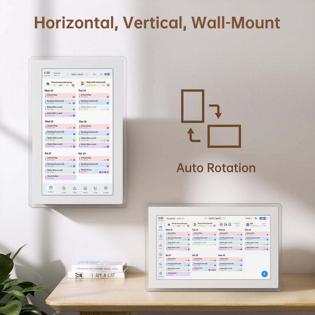 Yemsd 15.6" Digital Calendar Wall Touch Screen, Chore Chart, Photo Frame, Bases (White01)