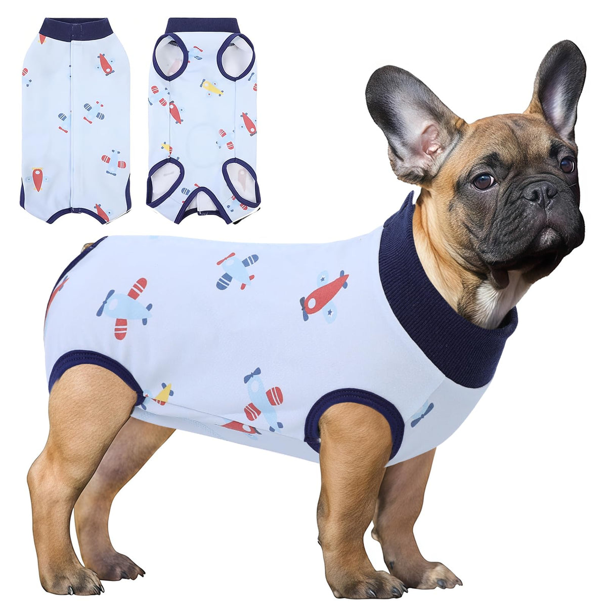 SAWMONG Recovery Suit for Dogs Female Male - Airplane White / X-Small (Back: 7.9", Weight: 2.5-3 lb)