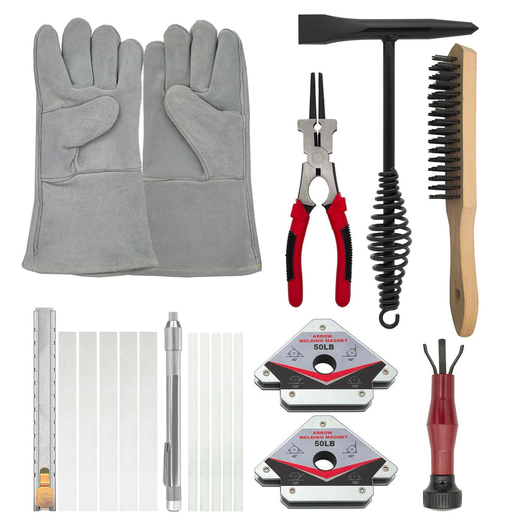 VASTOOLS MIG Welding Tools,8sets,Chipping Hammer,Leather Welding Gloves 13.5",Soapstone