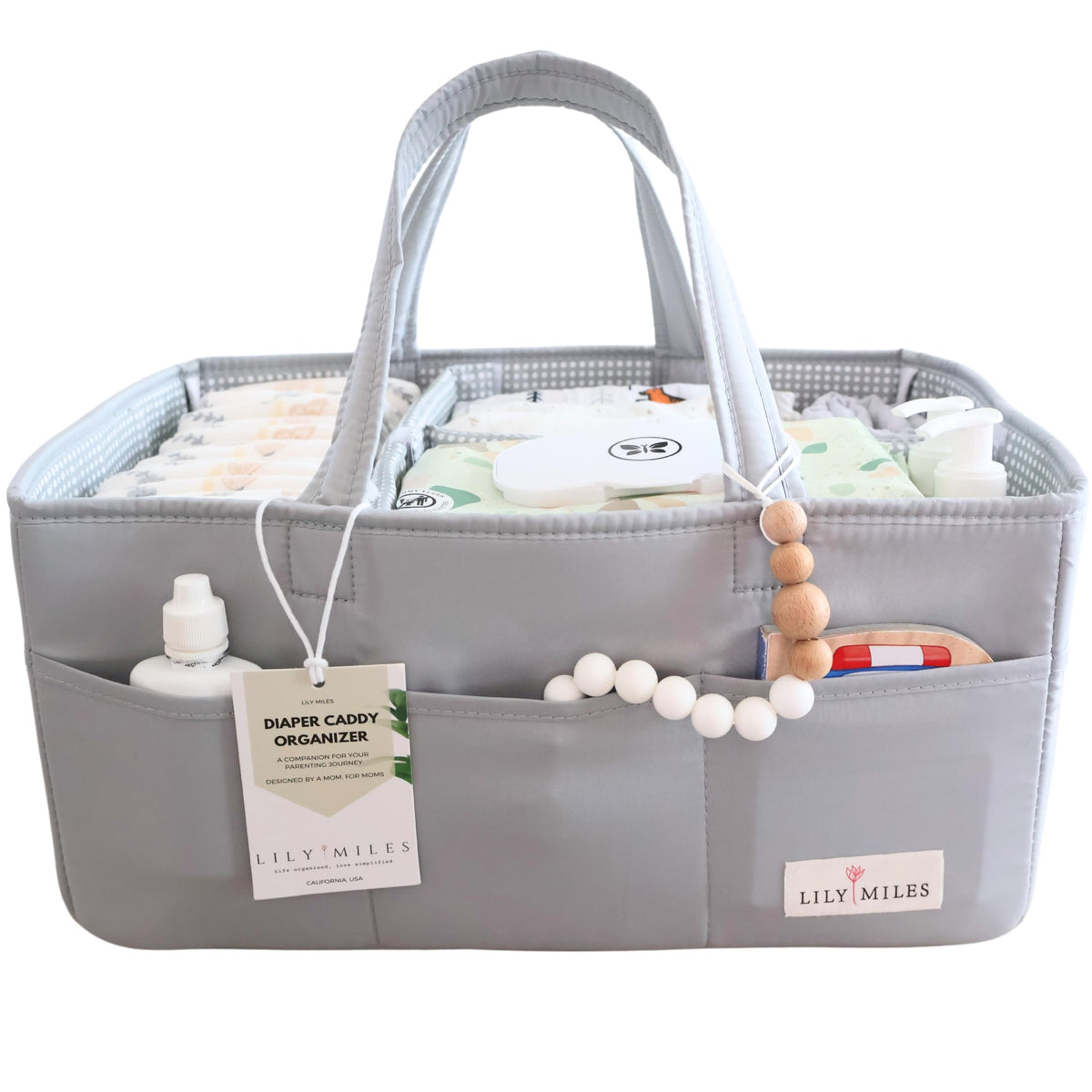 Lily Miles Diaper Caddy Organizer with 8 Pockets, Wipeable Baby Caddy Basket for Diapers