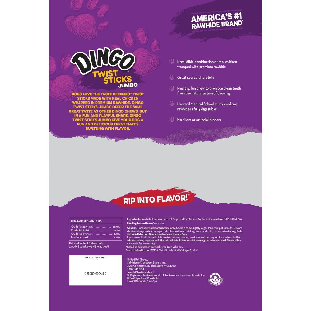 Dingo Jumbo Twist Sticks Rawhide Dog Treats, 9 Ct (12 Pack) (DN-99085)