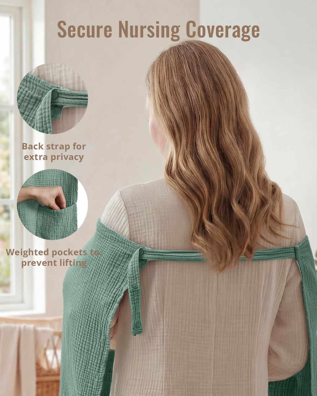 Blissful Diary Muslin Nursing Cover for Breastfeeding, Breathable Breastfeeding Cover up with Arch Neckline for Women