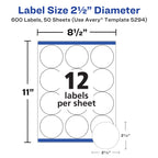 Printable Round Labels, Sure Feed® Technology, 2.5" Diameter, White, Laser - 600 labels view 4