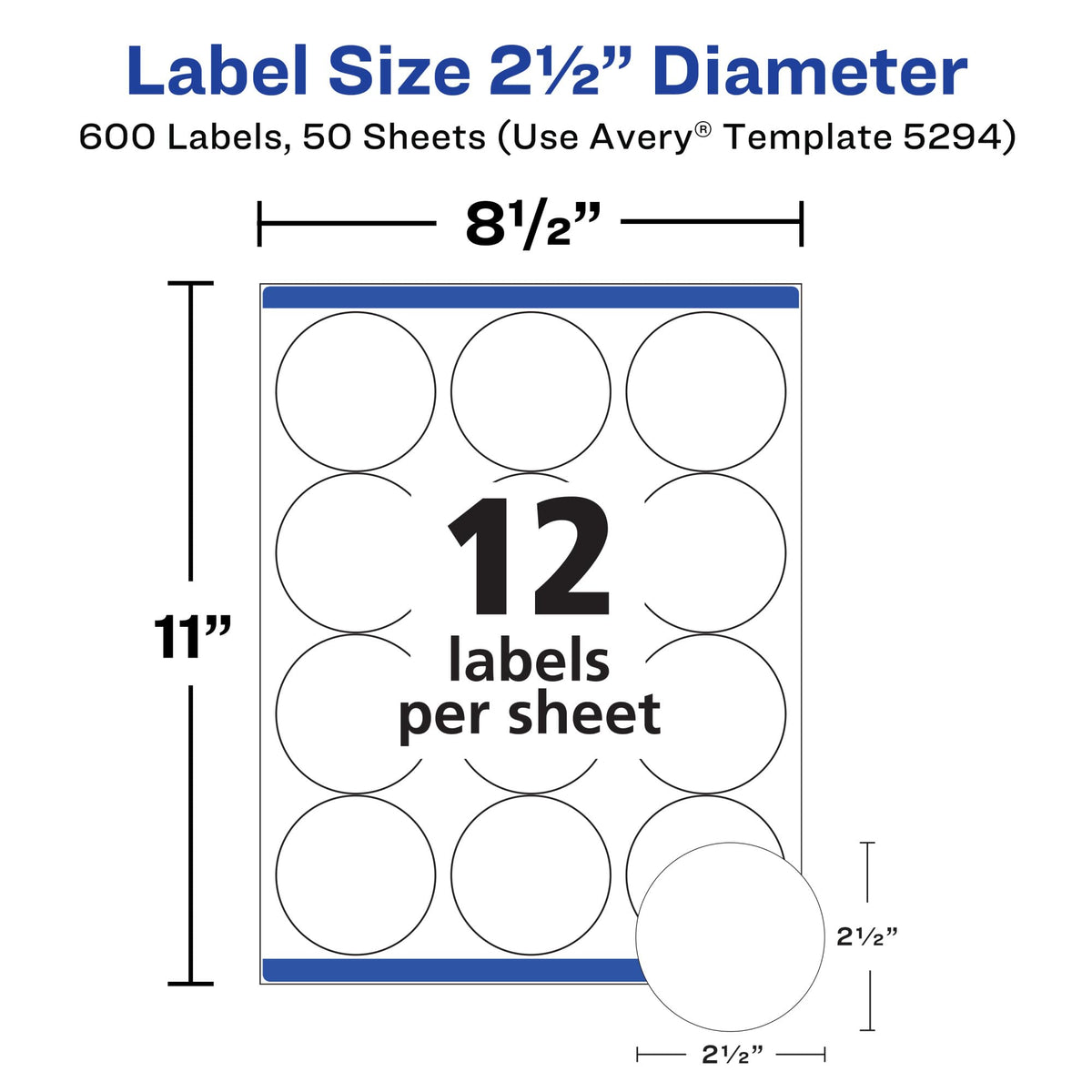 Printable Round Labels, Sure Feed® Technology, 2.5" Diameter, White, Laser - 600 labels view 4