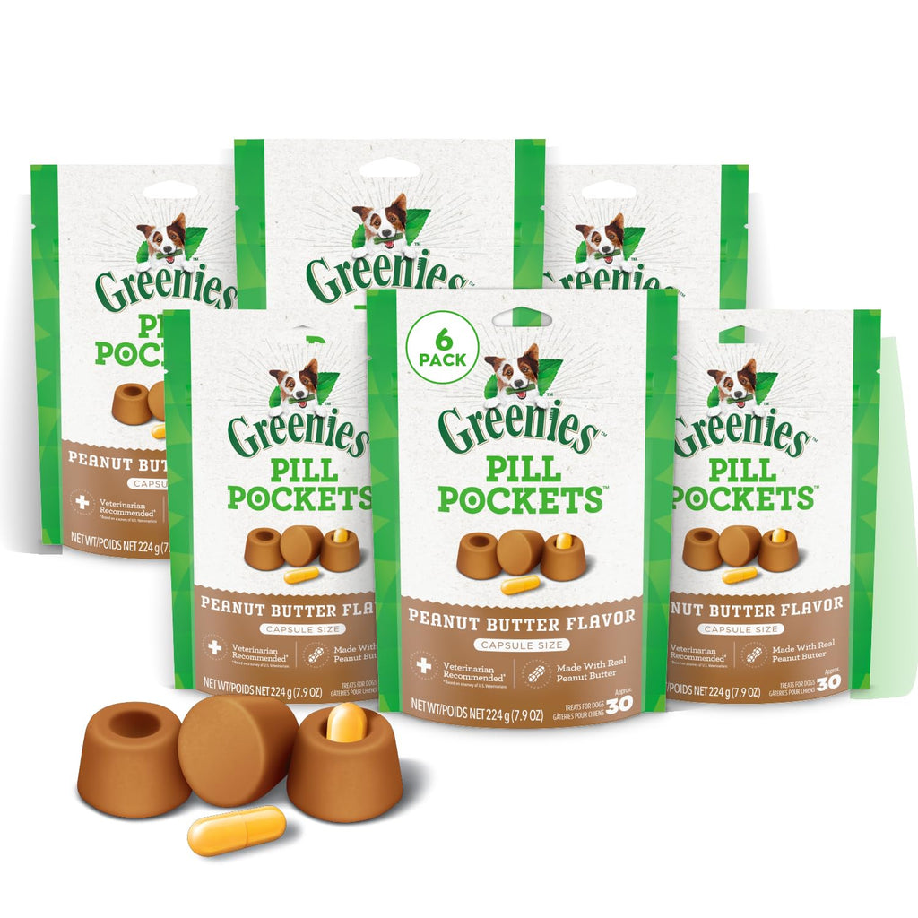 Greenies Pill Pockets Large Size Dog Treats, Peanut Butter, 7.9 oz, 6-Pack