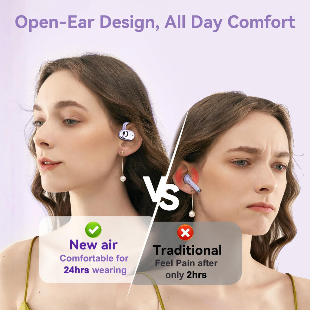 Purple Over Open Ear Earbuds Sport Headphones Bluetooth Wireless Outside (additional view 5)