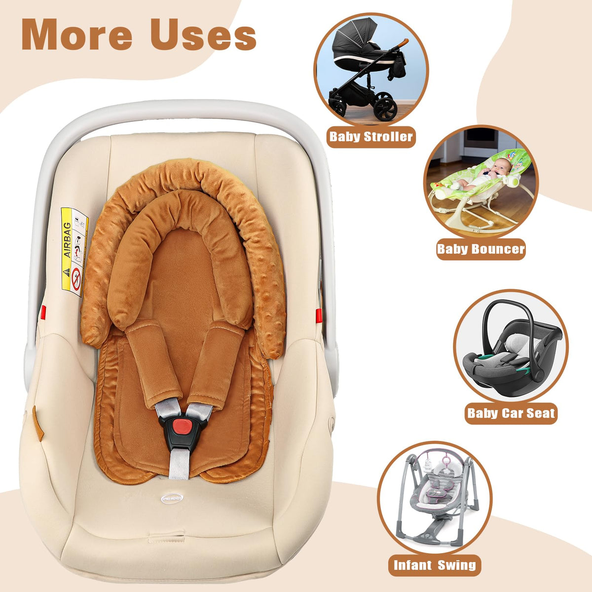 HNHUAMING Infant Car Seat Insert - Brown view 6