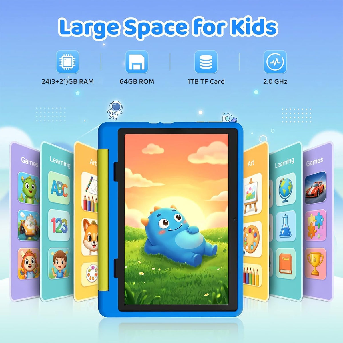 Kids Tablet,Android 16 Tablet for Kids 10 inch with Case,24GB RAM 64GB ROM - Blue view 2