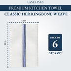 LANE LINEN Dish Towels 100% Cotton Absorbent Lint-Free – 6 Pack (HERRBNEBLUSTPKT-6PC)