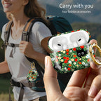 Compatible with AirPod PRO 3 2025 Shockproof Drop-Proof Wireless Earbuds Case with Keychain - Flower bed Black Cat view 3