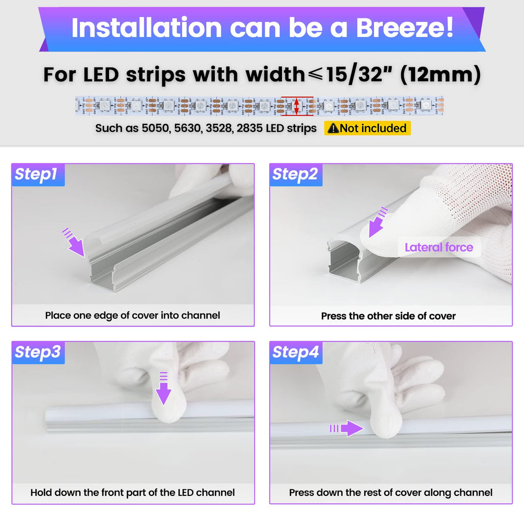 Muzata 6Pack 3.3FT/1M Silver Spotless LED Channel with Milky Diffuser U108 (additional view 5)