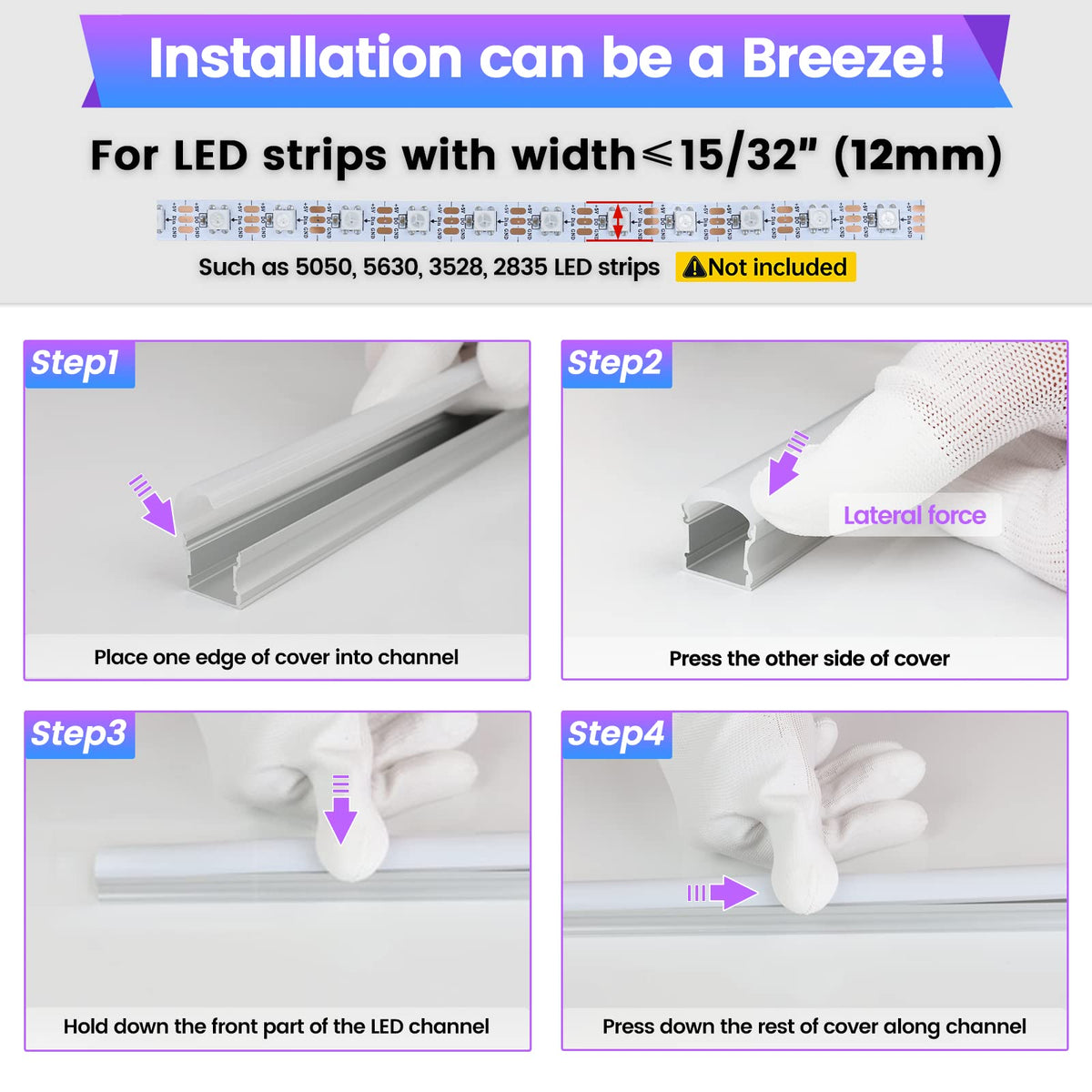 Muzata 6Pack 3.3FT/1M Silver Spotless LED Channel with Milky Diffuser U108 (additional view 5)