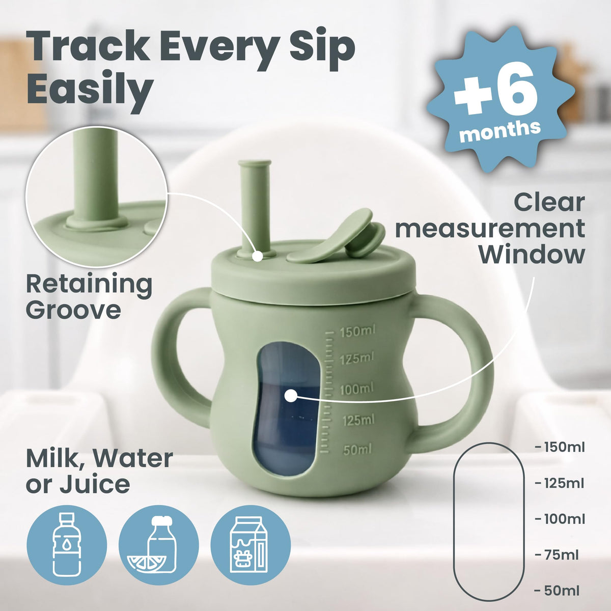 QECOS Silicone Sippy Training Cups with Straw 2-Pack, 6 oz Leak Proof Toddler Cups for (additional view 3)