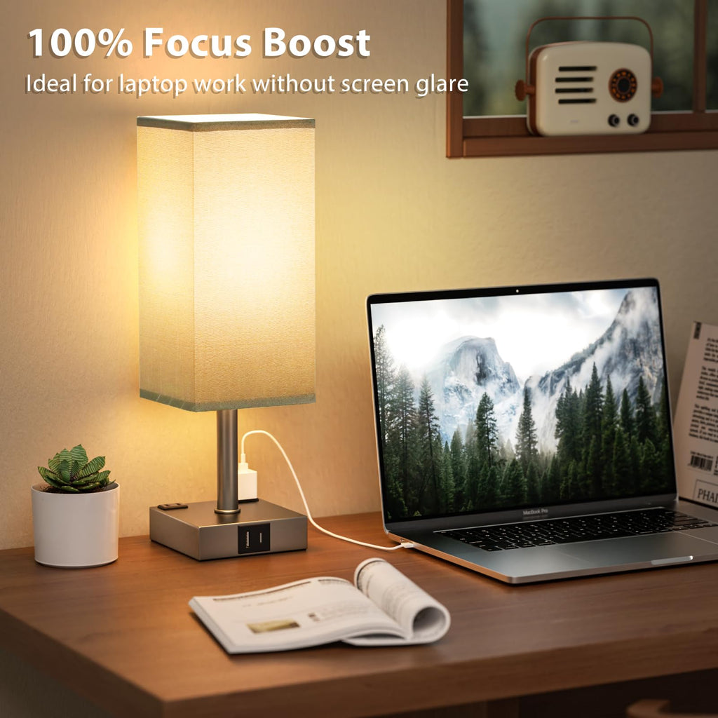 aooshine Set of 2 Touch Lamps with USB-C Port - Grey Shade-Grey Base view 7