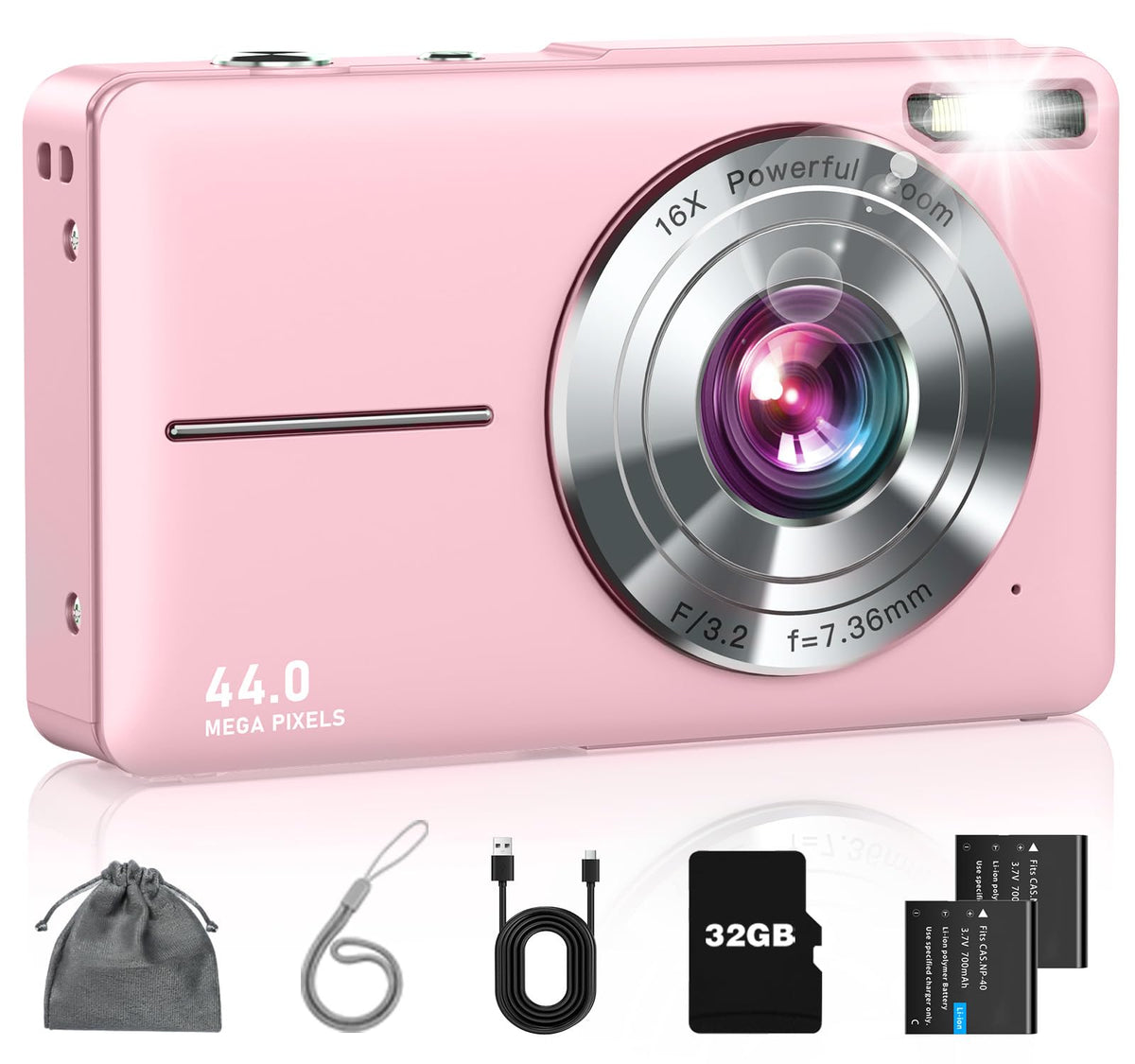 Lecran Digital Camera, FHD 1080P Point and Shoot Camera for Kids Teens – Pink (DC403)