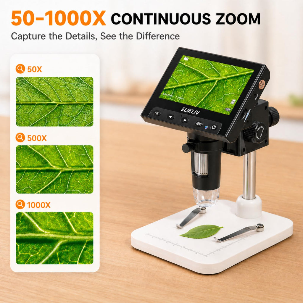 Elikliv Microscope, LCD Digital Coin Microscope 1000x, Coin Magnifier with 8 Adjustable LED Lights, PC View Compatible