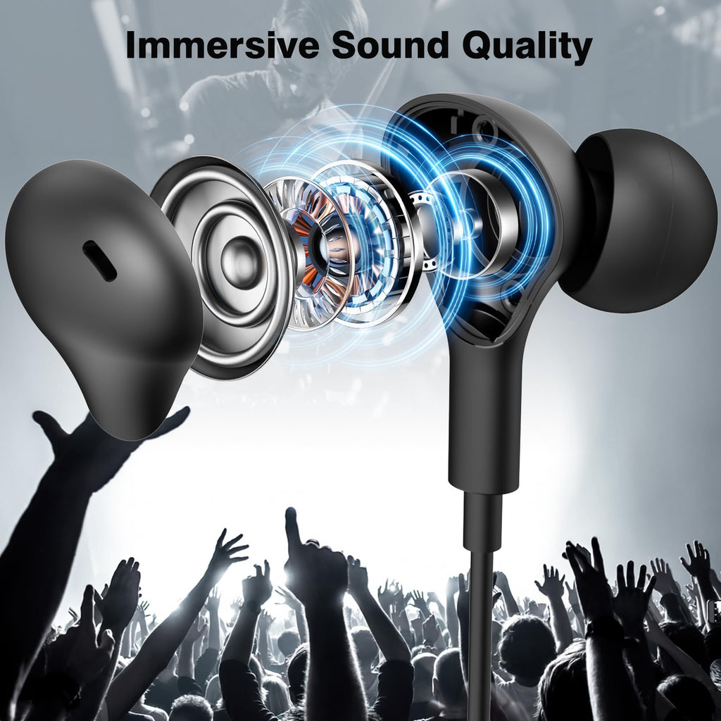 USB C Headphones for iPhone 18 Pro Max 17 16 15/Galaxy S26 FE Wired Earbuds - Black view 1