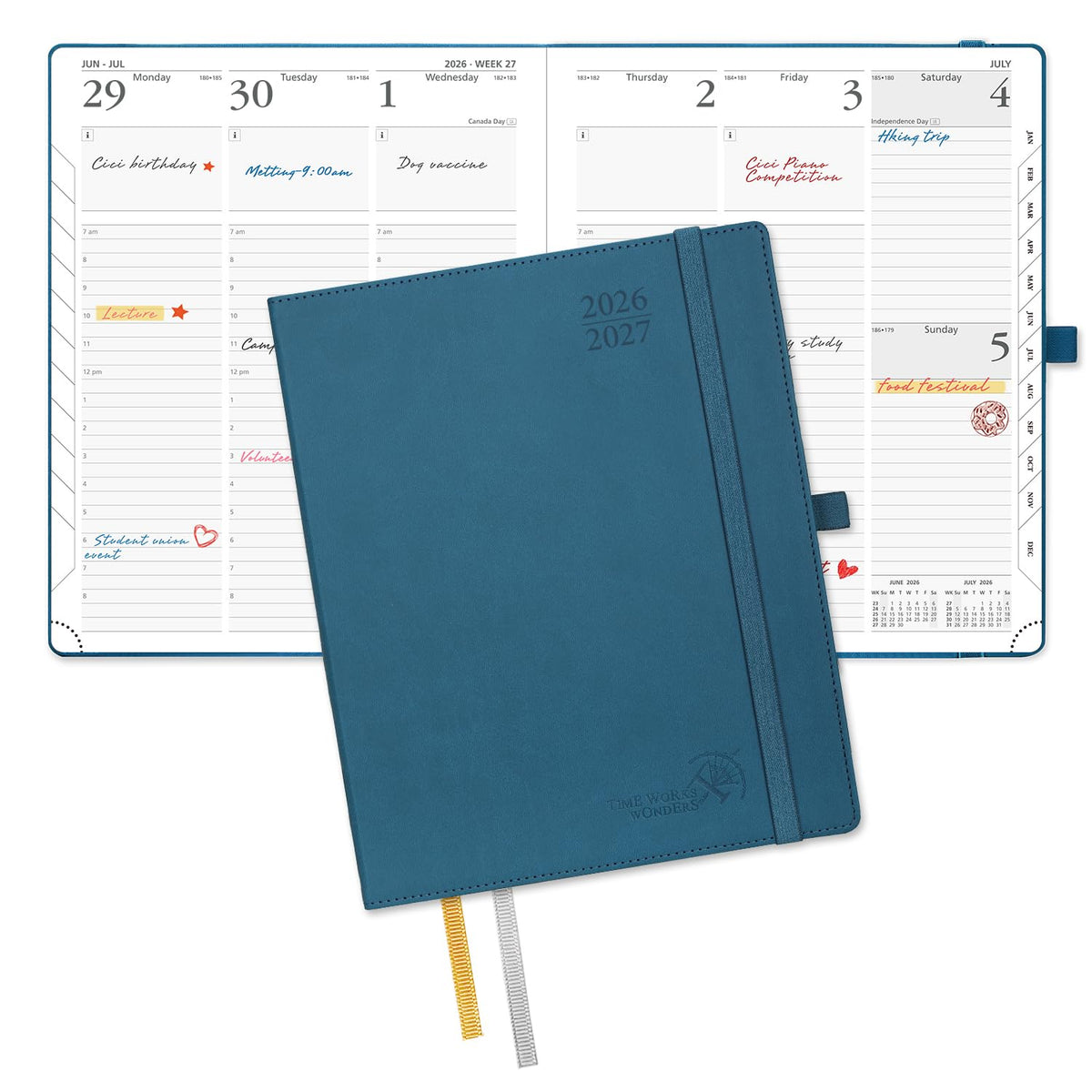 POPRUN Planner & Pocket Calendar Weekly & Monthly Planners - Night Sky Blue / Large-8.5" x 10.5" / Academic Year 2026-2027