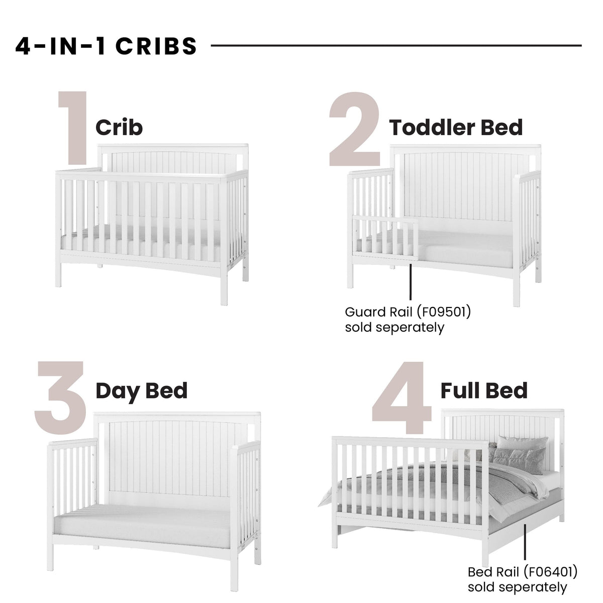 Child Craft Scout 4-in-1 Convertible Baby Crib Nursery Furniture Set - Baby Bed, Dresser with Changing Table Topper (Pack of 4)