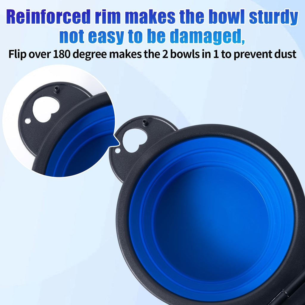SLSON Collapsible Dog Dual Bowls Reinforced Rim 180 Degrees Flip Over Bowl - Blue view 3
