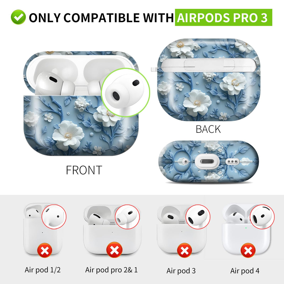 Compatible with AirPod PRO 3 2025 Shockproof Drop-Proof Wireless Earbuds Case with Keychain - Flowers 2 view 2