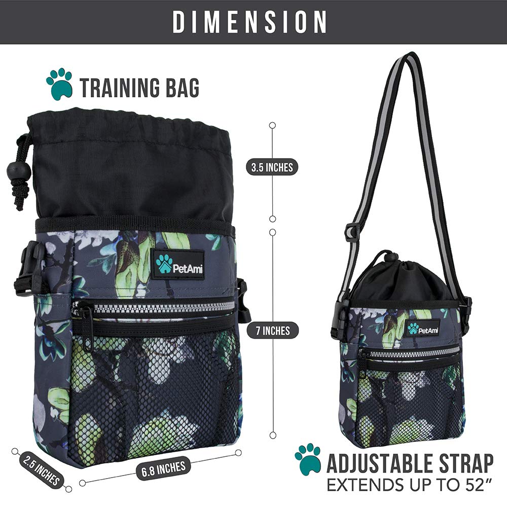 PetAmi Hands Free Dog Treat Pouch for Training and Walking - Floral Grey view 5
