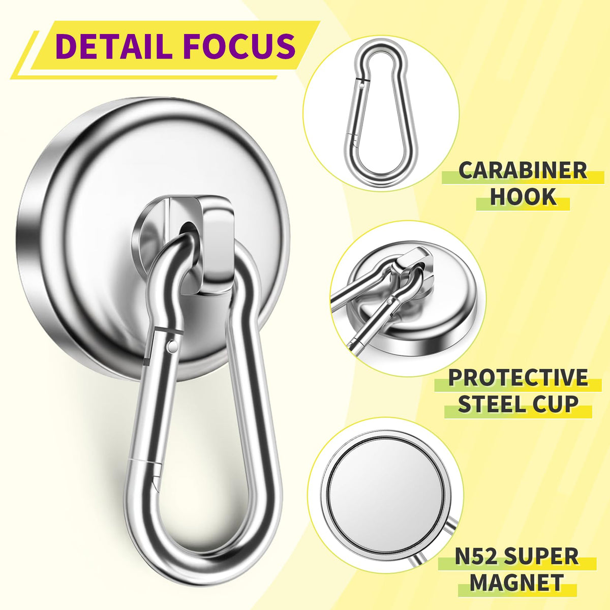 Niuknow Magnetic Hooks with Swivel Carabiner - Silver / 1.42 in view 4