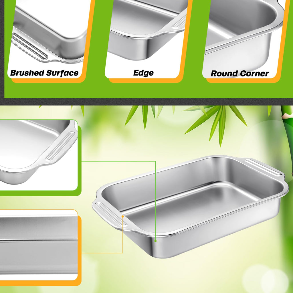Funnymoom 2 Pcs Stainless Steel Cake Pan with Handle - 15" X 10" X 2.36" view 3