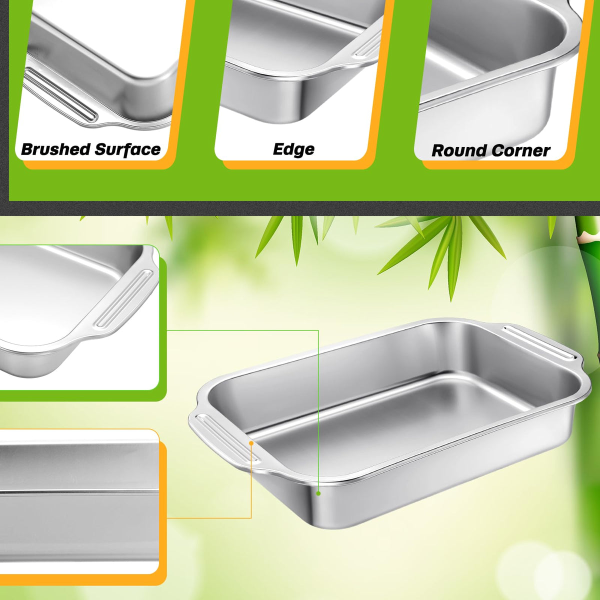 Funnymoom 2 Pcs Stainless Steel Cake Pan with Handle - 15" X 10" X 2.36" view 3