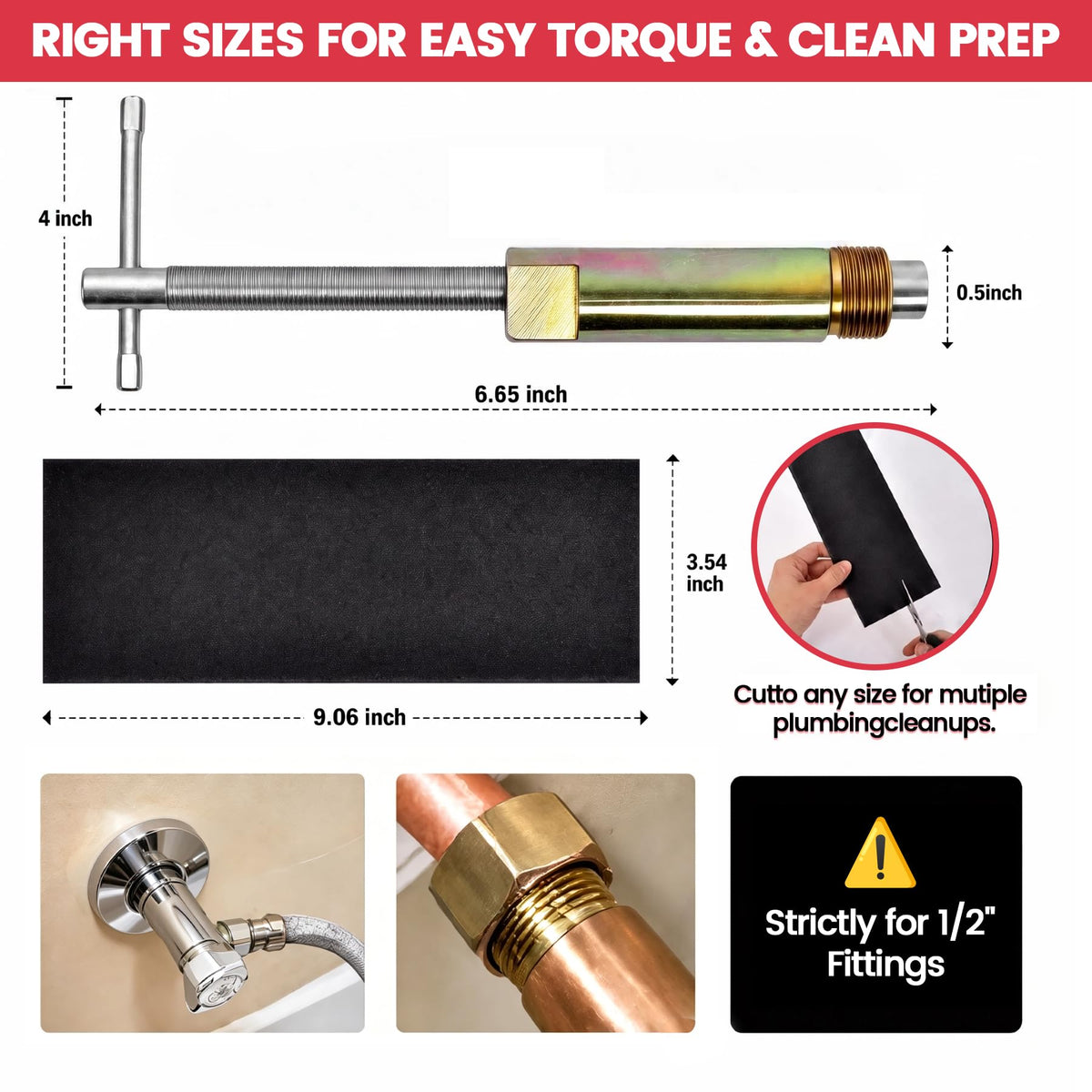 5Pcs Plumbing Tools Kit with Angle Stop Wrench & 1/2-Inch Compression Sleeve Puller (additional view 1)