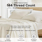 Comfort Spaces 100% Cotton Percale Sheets Twin Sheet Set 3 Pcs, Ivory (AM20-0601)