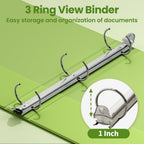 SUNEE 3 Ring Binder 1 Inch 1 Pack, Clear View Binder Three Ring PVC-Free (Fit 8.5x11 Inches) for School or Office
