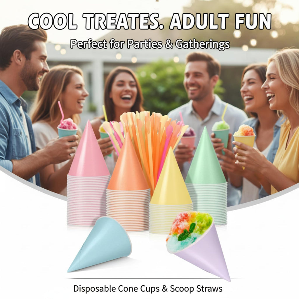 Boao 100 Pcs Snow Cone Cups Syrup Spoon Straws - Macaron Color / 6 oz view 1