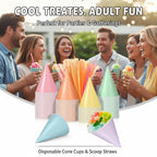 Boao 100 Pcs Snow Cone Cups Syrup Spoon Straws - Macaron Color / 6 oz view 1