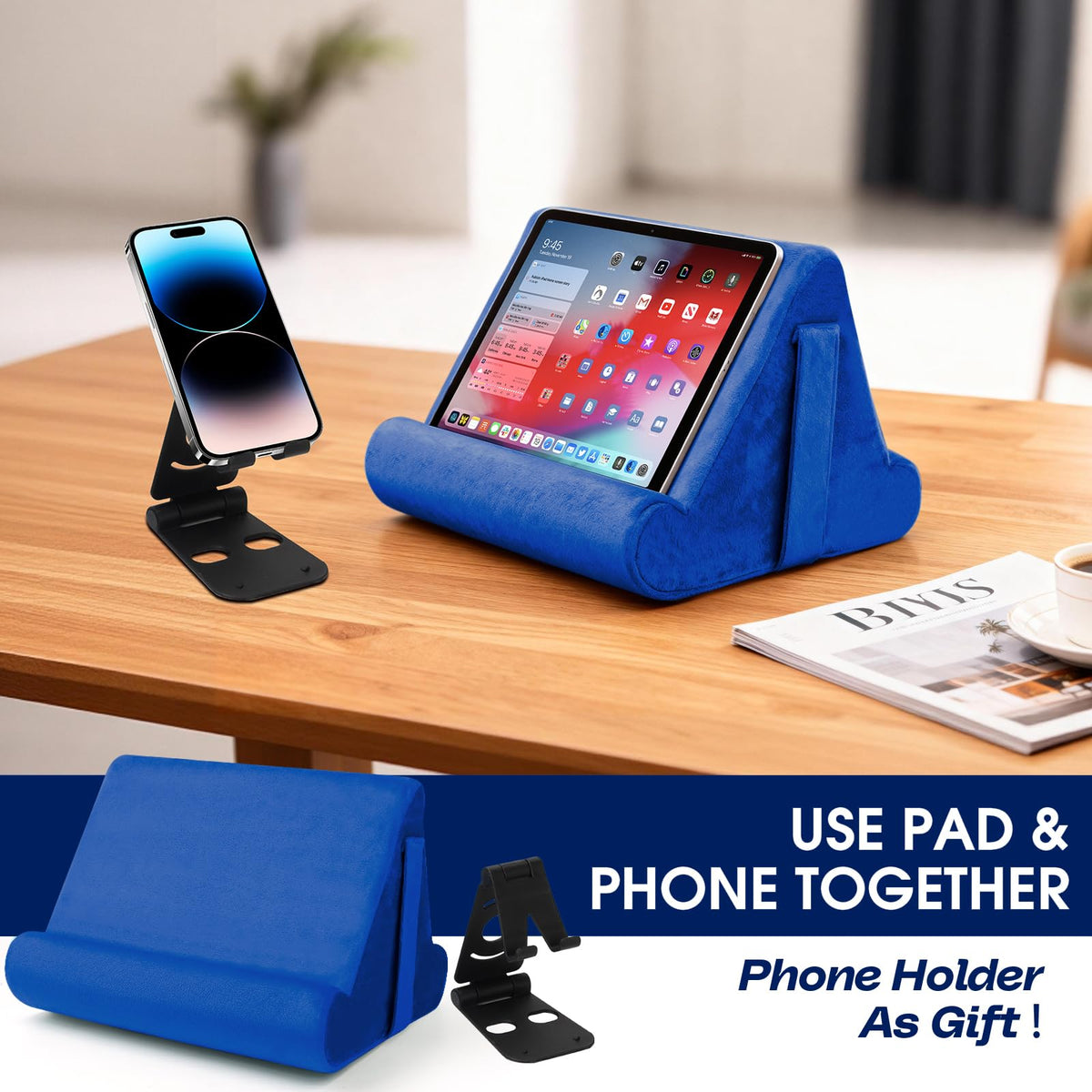 Sttargxing Tablet Stand Multi-Angle Tablet Pad Stand Lazy Holder Stand Soft Pad Stand Tablet Cushion Stand with Net Pocket & Random Color Stands for Lap - Blue view 1