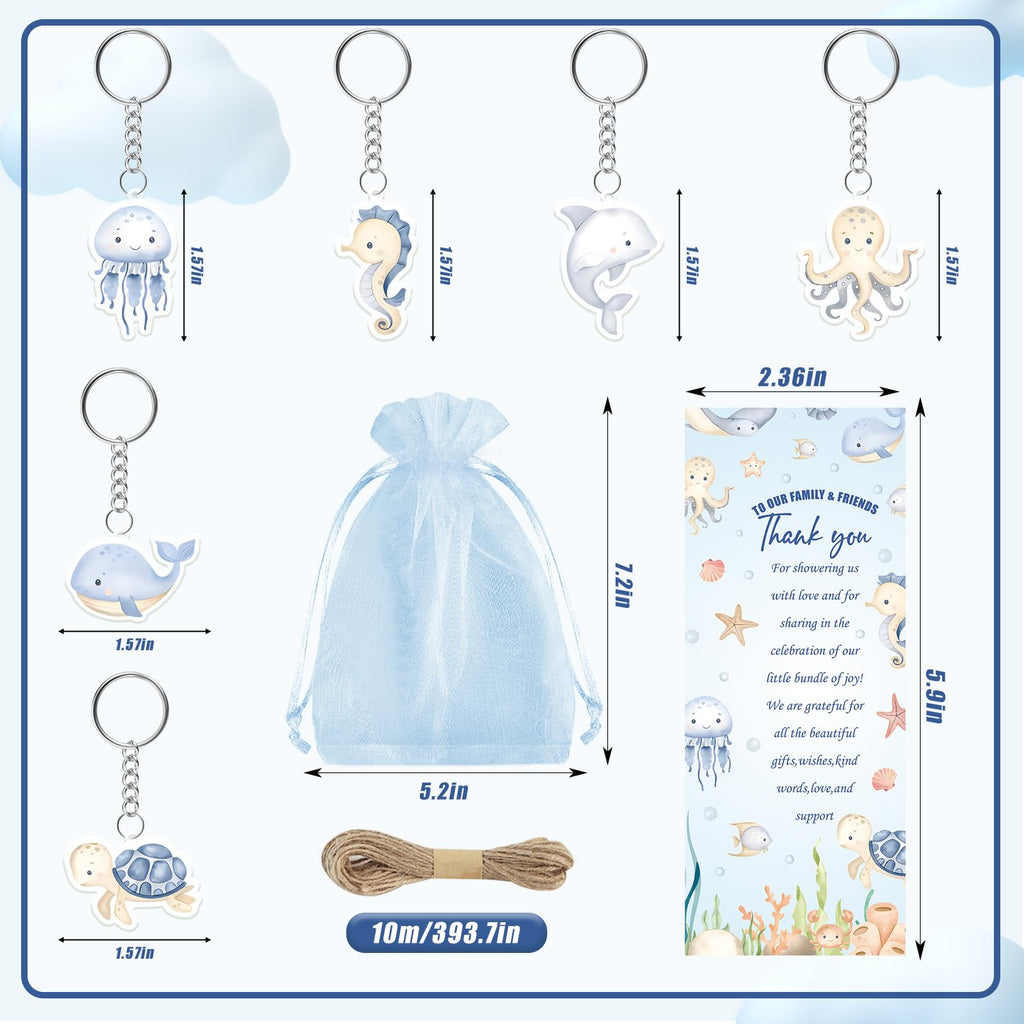 EYNDYN 145 Pieces Baby Shower Favors Ballpoint Pens and Keychains Gifts Bulk Retractable Pens Gender Reveal Cards Souvenirs - 72 / Sea view 2