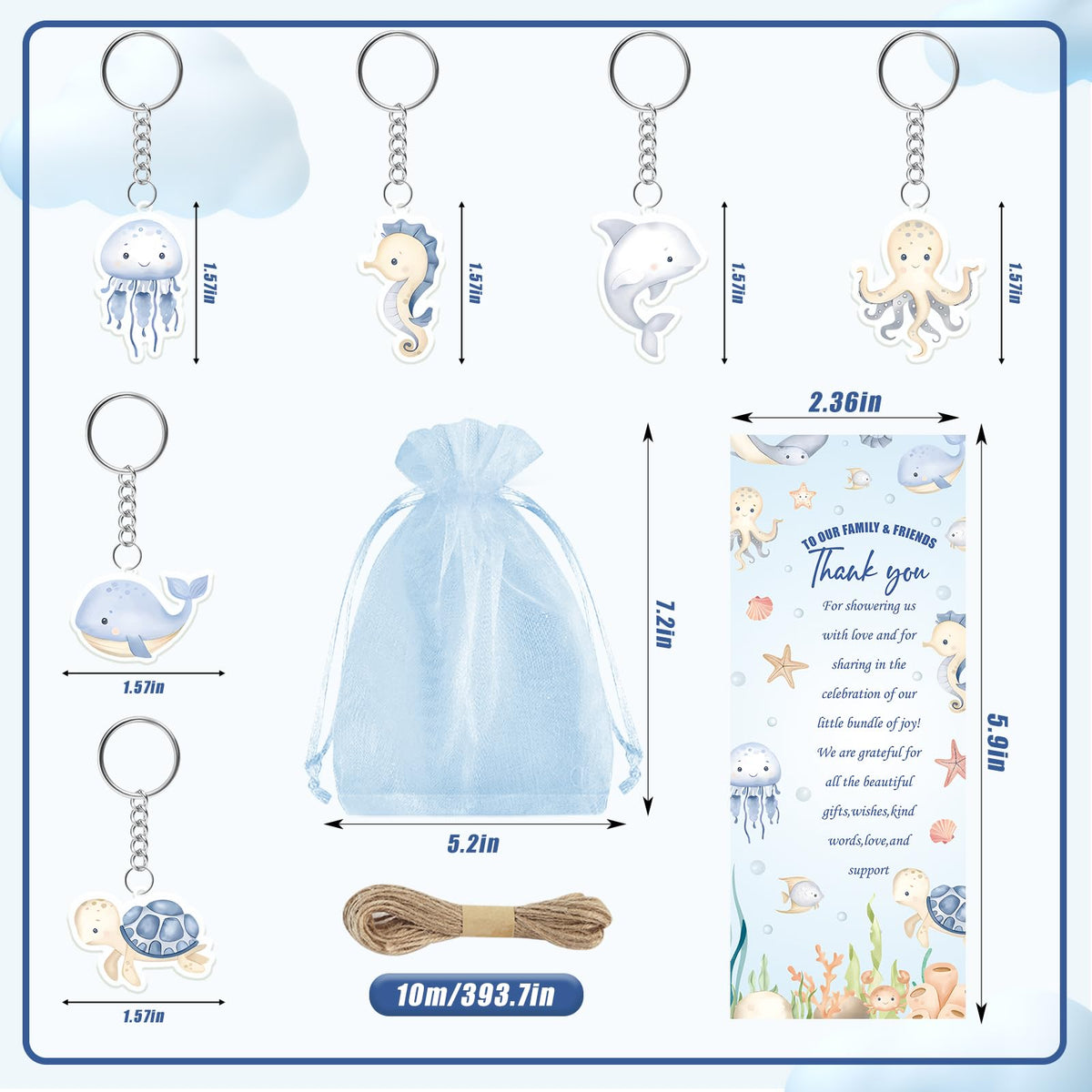 EYNDYN 145 Pieces Baby Shower Favors Ballpoint Pens and Keychains Gifts Bulk Retractable Pens Gender Reveal Cards Souvenirs - 72 / Sea view 2