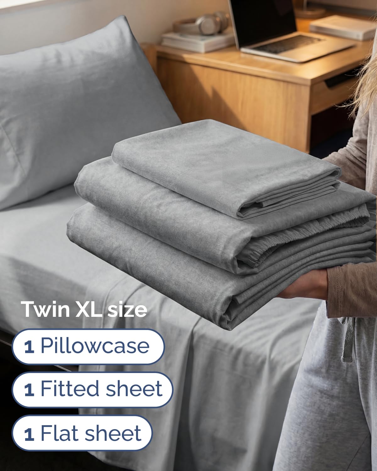CGK Unlimited 4 Piece Sheet - 40 - Heathered Grey / Twin XL view 2