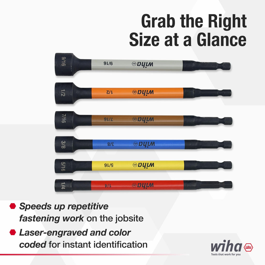 Wiha 70486 Color Coded Magnetic Nut Setter Set, 6 Inch SAE, 6 Piece (additional view 5)