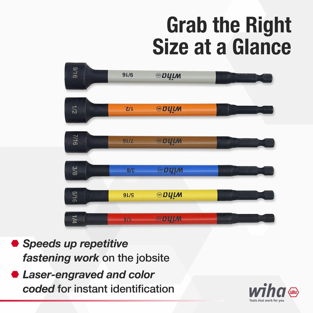 Wiha 70486 Color Coded Magnetic Nut Setter Set, 6 Inch SAE, 6 Piece (additional view 5)