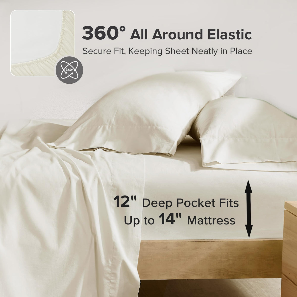 Comfort Spaces 100% Cotton Percale Sheets Twin Sheet Set 3 Pcs, Ivory (AM20-0601)