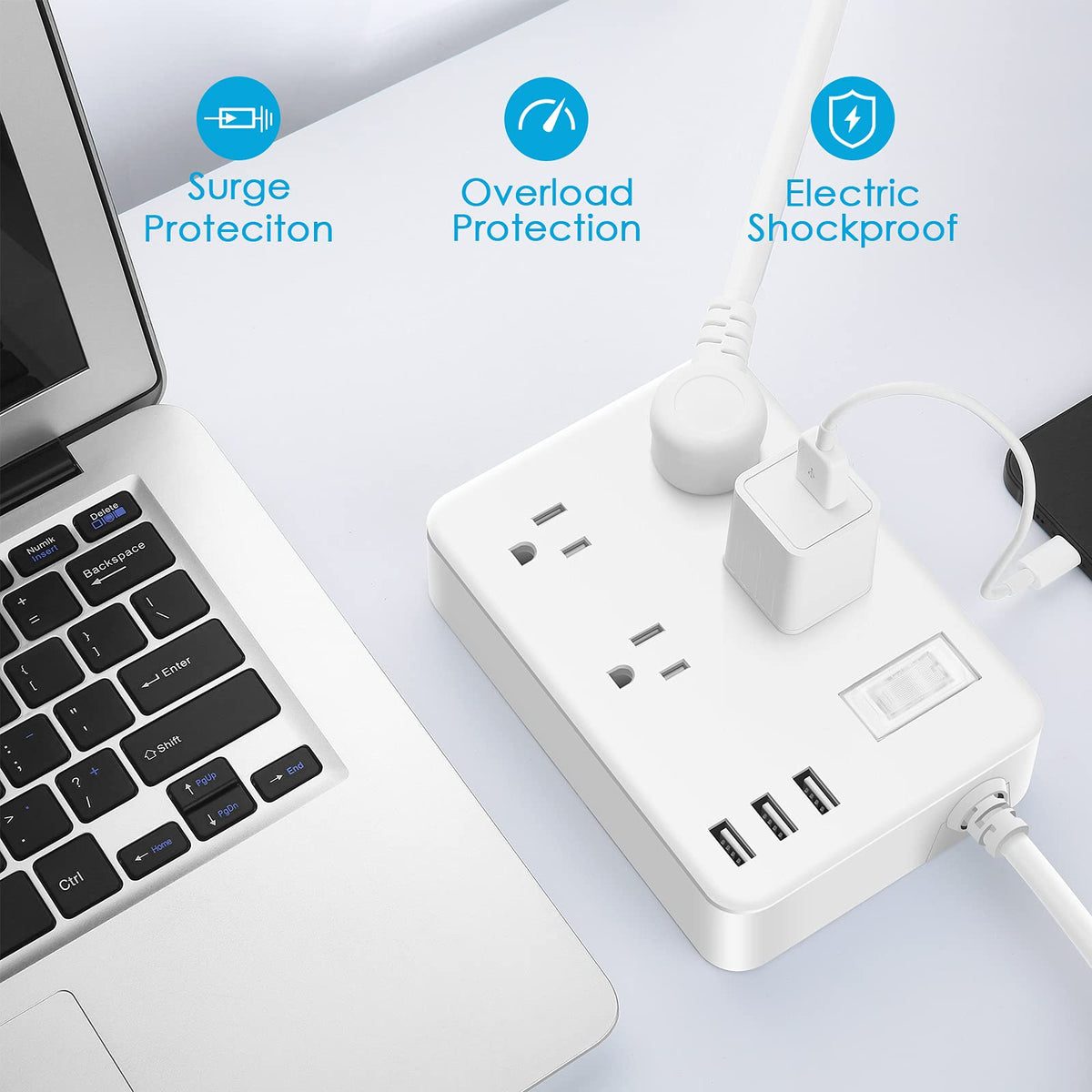 Power Strip, 4 Flat Plug