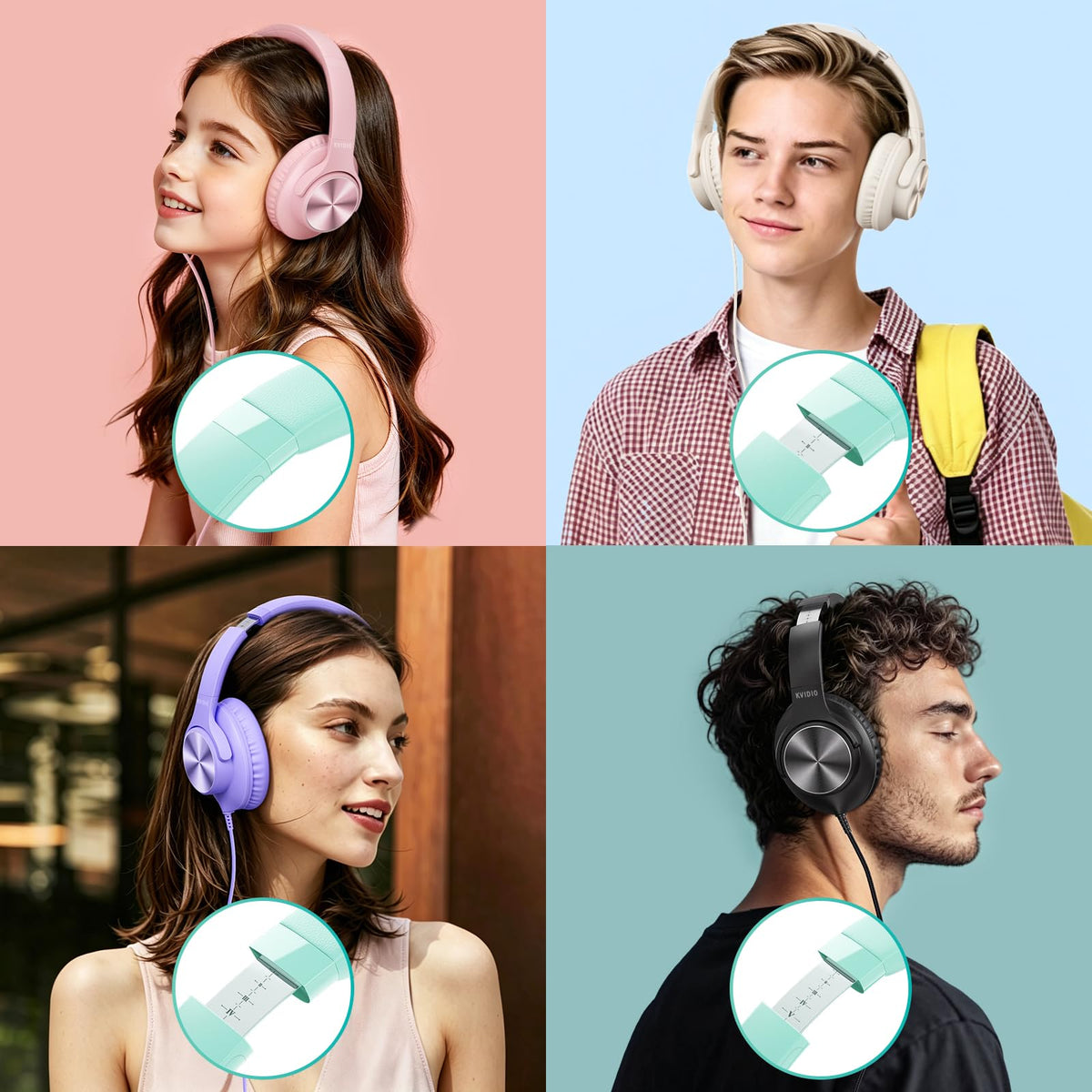 KVIDIO Wired Headphones with Mic - Mint Green view 3