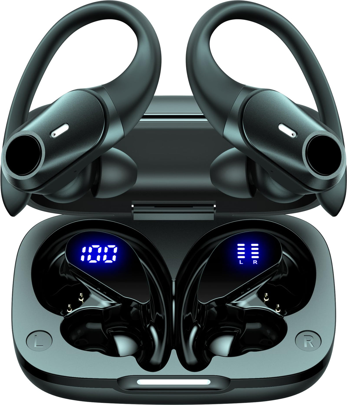 Active Noise Cancelling Ear Buds Wireless Bluetooth Headphones 80H Playtime Display Charging Case 50dB ANC Over - Black