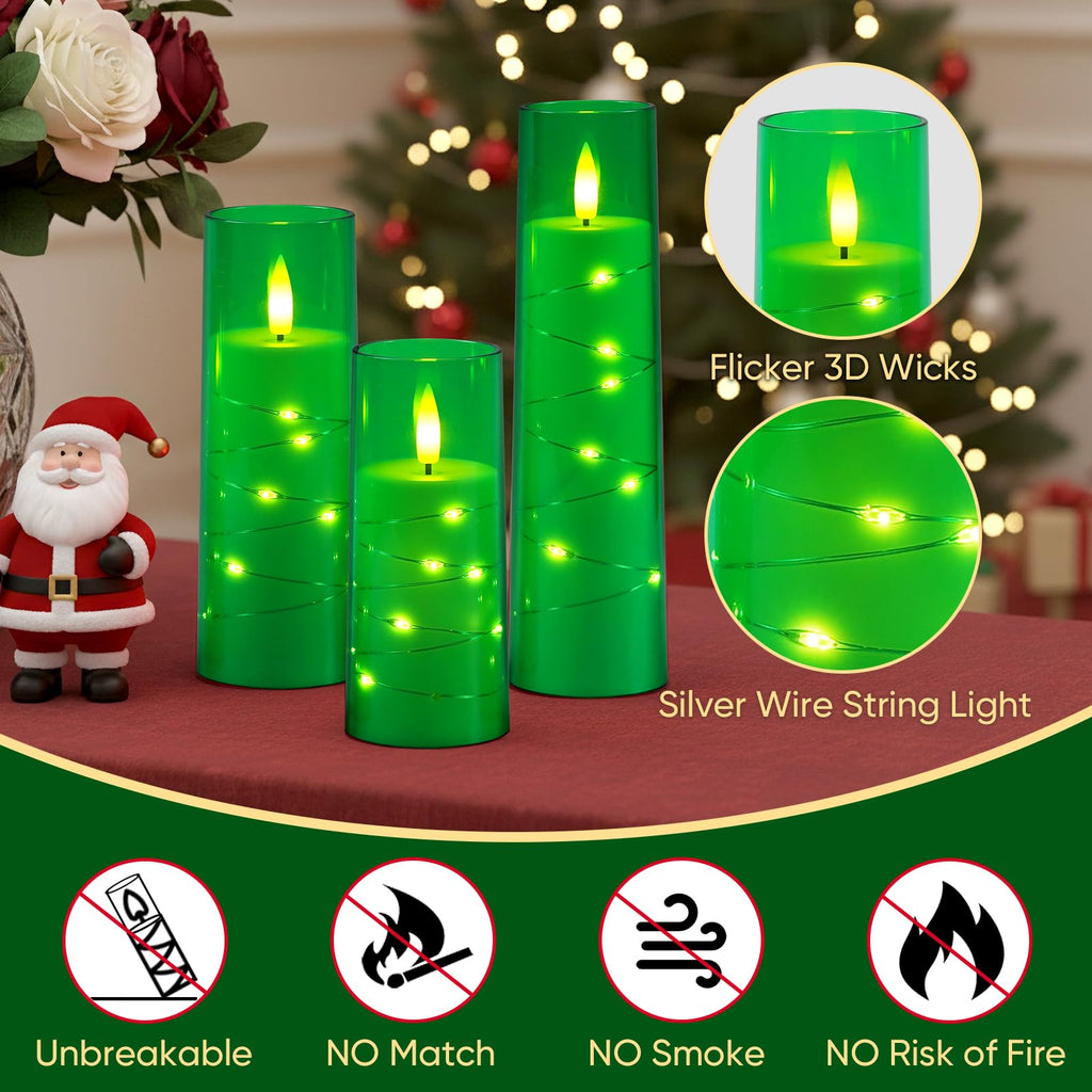Raycare Flameless Candles with String Lights - 9pcs-Green view 6