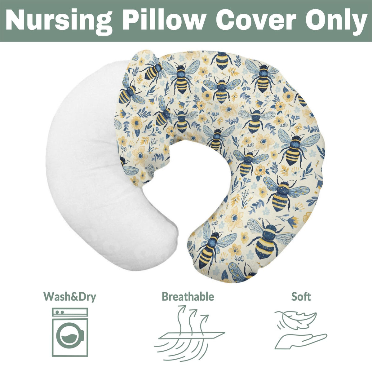 Nursing Pillow Covers for Boy Girl Bees - Bees view 6